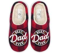 GAUDORA Dad Birthday Gift - Memory Foam House Slippers for Men Indoor and Outdoor - Christmas Birthday Gifts for Dad Who Wants Nothing, Dad Gifts from Daughter Son, Mens Gift Ideas, Red Best Dad, 9-10
