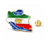 GAUEIOUR 1 Pcs Map Lapel Pins Lion & Sun - Pahlavi Historical Flag Design, Classic Gold Tone Stainless Steel Enamel Brooch With Butterfly Clutch Back, Daily Wear Decorative Accessory