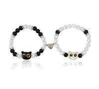 GAUEIOUR 2pcs Cat Matching Bracelets, Acrylic Cartoon Cat Noctilucent Heart Matching Couple Friendship Bracelets, Black and White Bead Elastic Matching Cute Animal Y2k Style Gift Jewelry Accessories