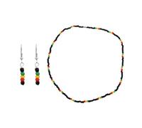 GAUEIOUR 2pcs Jamaican Rasta Necklace and Earring,Bohemian Style Rice Beads Handmade Patchwork Glass Necklace Earrings Set,Accessories for Women and Men