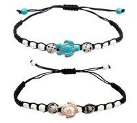 GAUEIOUR 2Pcs Sea Turtle Beads Bracelets For Women Men Couple Turquoise Retro Boho Woven Bracelest,Unisex, Fashion Adjustable Friend Friendship Jewelry