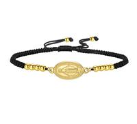 GAUEIOUR Adjustable Sliding Virgin Mary Medal Bracelet, Black Braided Rope Catholic Religious Guardian Jewelry, Stainless Steel Gold Pendant Baptism Easter Birthday Holy Communion Jewelry Accessory