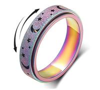 GAUEIOUR Anxiety Spinner, Rotating Star Moon Matte Titanium Steel Frosted Hollowed Out Decompression Ring, Star and Moon Accompanying Couple Ring (Size P)