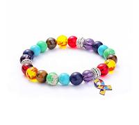 GAUEIOUR Autism Awareness Bracelet - Natural Stone Colorful Bracelet with Children's Love Ribbon Pendant