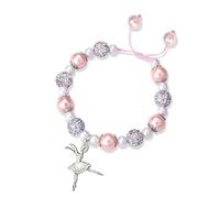 GAUEIOUR Ballerina Girls Bead Bracelet,Adjustable Braided Cord Jewellery Bracelets, Stretch Bead Bracelet, Pearl and Rhinestone Bracelets Girls Jewellery Gift