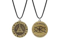 GAUEIOUR Bill Cipher Gravity Falls Wheel Pendant Necklace Triangular Eye Fashion Retro Alloy Gold Adjustable Cartoon Accessories for Mens Halloween,Christmas Jewelry