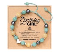 GAUEIOUR Birthday Gifts for Girls and Her,Meaningful Natural Stone Heart Charm Bracelet with Message Card for Daughter Granddaughter Niece Sister Friend