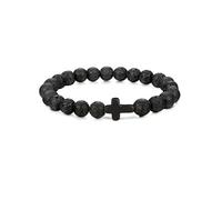 GAUEIOUR Black Natural Stone Cross Frosted Bracelet,Mens Beaded Elastic Wrist Rope Stretch Relax Yoga Retro Christian Pray Baptism Presents Jewellery