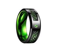 GAUEIOUR Black Tungsten Ring Mens Wedding Rings,Men's Black Stainless Steel Ring with Green Gem,Celtic Dragon Tungsten Carbide Stylish Jewelry for Everyday Wear or Special Occasions (Size 7)