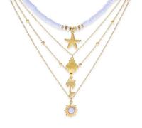 GAUEIOUR Boho Ocean Layered Necklace,Summer Surfing Starfish Shell Coconut Tree Sun Necklace Set, Women's Layered Alloy Necklace, Beach Vacation Surfer Jewelry (Necklace * 4)