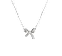 GAUEIOUR Bow Necklace,Butterfly Collarbone Necklace for Women,Light Luxury Sparkling Diamond Minimalist Design Necklaces, Sterling Silver Bow Necklaces for Women(Silver)