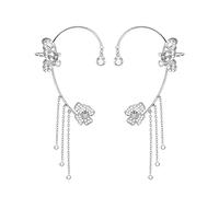 GAUEIOUR Butterfly Tassel Style Zircon Earrings,1 Pair Flower Fringe Long Earrings.Shiny Non Pierced Butterfly Ear Clips Women's Girls Jewelry(Silver)