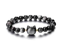 GAUEIOUR Cat Black Obsidian Bracele,Stretch Cat Stone Bead Bracelets,Protect and Treat Crystals,Good Luck Jewelry for Men and Women
