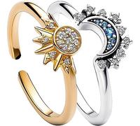 GAUEIOUR Celestial Sun and Moon Overlay Ring，Sun and Moon Shining Together Design Feeling Layered Women's Ring，Diamond Set Open Ring
