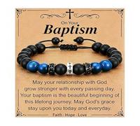 GAUEIOUR Christian Gifts for Men, Mens Religious Stainless Steel Cross Stone Beaded Adjustable Braided Bracelet, Blue Tiger Eye Baptism Easter Birthday Communion Faith Fashion Jewelry