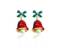 GAUEIOUR Christmas Bow Wind Chime Earrings,Symmetric Sweet Earrings,Christmas Wind Chime Crystal Earrings,Alloy Bow Knot Bell Studded with Diamond Earrings