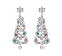 GAUEIOUR Christmas Earrings for Women Christmas Tree Drops Colorful Zircon Shiny Silver Festive Atmosphere Earrings (1 Pair)