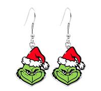 GAUEIOUR Christmas Grinch Earrings,Cartoon Green Elf Earrings,Classic Christmas Decorations, Role-Playing, Winter Holiday Jewelry