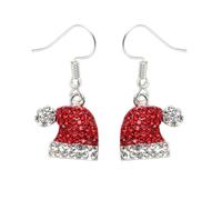 GAUEIOUR Christmas Hat Earrings,Sweet Christmas Hat Earrings with Diamonds,Alloy Red Crystal Christmas Hat Earrings,Cute Little Fresh Earrings