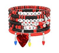 GAUEIOUR Classic Sci-Fi Themed Merch Bracelets Set, 7PCS Stackable Stretch Eleven Ives Mike Horror Element Figure Letter Pendant Bangles, Friends Don't Lie Fans Cosplay Friendship Birthday Jewelry