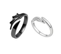 GAUEIOUR Couple Matching Rings,Adjustable Angel and Devil Rings for Men and Women, Minimalist Couple Alloy Ring Set, Promise Jewelry, Symbol of Love, Jewelry Gifts (1 Pair, Black and Silver)