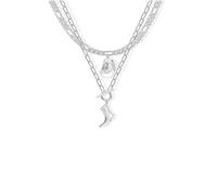 GAUEIOUR Cowgirl Cowboy Boot Necklace, Double Layered Collarbone Chain, Trendy Personality Niche Fashion Alloy Pendant (Silvery)