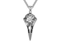 GAUEIOUR Crow Skull Necklace, Punk Crown Skull Necklace for Men and Women, Animal Amulet Bronze Jewelry, Pirate Symbol Vintage Crow Hawkbeak Pendant(Silver)