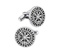 GAUEIOUR Cufflinks for Men, Norse Viking Tuxedo Shirt Cuff Links,Stainless Steel Cuff Links and Shirt Studs,Vintage Style Viking Runes Compass Cufflinks