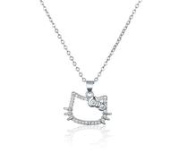 GAUEIOUR Cute Cartoon Kitty and Fashionable Girl Heart Diamond Necklace - Versatile Friendship Collar in Silvery Alloy