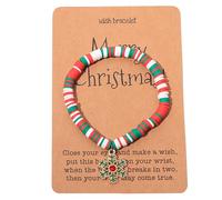GAUEIOUR Cute Christmas Stretch Bracelet Adjustable Red and Green Bracelet with Wish Card Christmas Snowflake Bracelet for Women