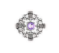 GAUEIOUR Elegant Scottish Kilt Fly Plaid Brooch - Premium Thistle Design with Sparkling Stone, Retro National Flower Celtic Pin Scottish Pin Scarf Sweater Highland Dress Accessory for Women's