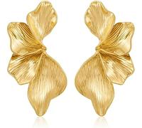 GAUEIOUR Flower Earrings Gold Sculptural Floral Earrings,Bohemian Statement Petal Earring,Retro Alloy Textured Geometric Irregular Earring,Summer Cool Style Women's Accessories