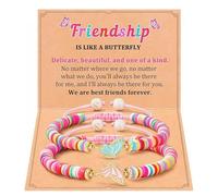 GAUEIOUR Friendship Bracelet for 2 - Best Friend Bracelets with Polymer Clay & Aluminum Alloy Butterfly Design, Pink & Blue Butterfly Charms Friendship Jewelry Gifts for Girls Friends