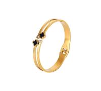 GAUEIOUR Gold Plated Bangle Bracelet,Black Shell Lucky Leaf Titanium Steel Bracelet, Fashionable Double-Layer Women's Zircon Open Bracelet, Double Lucky Symbol, Lucky Gift
