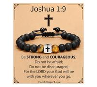 GAUEIOUR Graduation Gift for Him Men Cross Bracelet Adjustable Black Obsidian Stone Beaded Bracelet Birthday Graduation Season Baptism Easter Sacrament Religious Faith Jewelry Gifts for Men