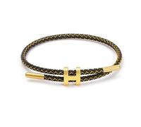 GAUEIOUR H-Type Titanium Steel Bracelet,Adjustable Woven Steel Wire Waterproof Bracelet, Design Hand Polished, Fashionable and Simple, Unisex, Couple Jewelry, Jewelry Gifts (Black Gold)