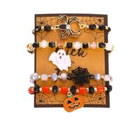 GAUEIOUR Halloween Stack Bracelets Set Pumpkin Spider Ghost Play Tricks Alloy Beaded Stretch for Men Women Halloween Holiday Party Jewelry Presents