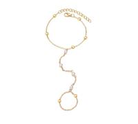 GAUEIOUR Hand Chain,Pearl Finger Ring Chain Bracelet,Alloy Beach Ring Bracelet All-in-one Chain,Fashionable Summer Essential Item, Bohemian Beach Jewelry Gift (Gold)