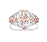 GAUEIOUR Handmade Witch's Return-Knot Protection Ring with Sparkling Cubic Zirconia,Bicolor Ring Blending Fashion Silver & Enchanting Rose Gold,Original Celtic Knot Jewelry Gifts for Women,Size 7