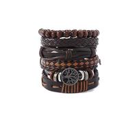 GAUEIOUR Leather Bracelet for Men Women, Life Tree Brown Braided Leather Beaded Wristband, Multi-Layer Adjustable Retro Mens Bohemian Jewelry Gifts for Friends Lovers Family (6 Pcs Set)
