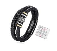GAUEIOUR Leather Bracelet for Son,Multi-Layer Braided Leather Bracelet, Men's Leather Bracelet,To My Son Love You Forever Leather Bracelet,Men's knitting jewelry(Black + Card)