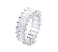 GAUEIOUR Matrix Stone Ring - Fashionable Full Diamond Rectangular Design in Classic Silver With Geometric Details (Silver)