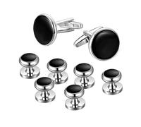 GAUEIOUR Mens Cufflinks and Studs Set Classic Fashion Round Copper Silver Business Shirt Cuff Studs Wedding Formal Suit Jewelry Presents for Father Husband
