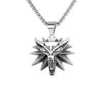 GAUEIOUR Men's Wolf Head Pendant Necklaces, Geralt Stainless Steel Chain Wolfs Roars Design Necklace, School of the Wolf Classic Game Logo Fans Party Jewelry Decoration Hip-Hop Punk Rock Accessories