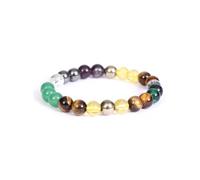 GAUEIOUR Money Bracelet Multi-Gemstone: Pyrite, Green Aventurine, Citrine, Hematite, Clear Quartz, & Tiger Eye Money Crystal Bracelet for Men Women Adjustable Prosperity Gemstone Wealth Bracelets