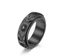 GAUEIOUR Moon Star Sun Spinner Ring for Men and Women,Personalized Stainless Steel Fidget Ring with Celestial Symbolism, Relieving Stress Anxiety Ring for Relaxation and Focus Size 7