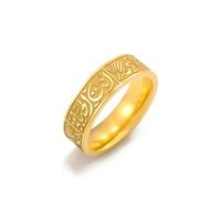 GAUEIOUR Muslim Allah Islam Ring,Fashion Personality Stainless Steel Wide Ring Arabic Letter Lotus Flower Religious Band Ring For Men Women(Gold)