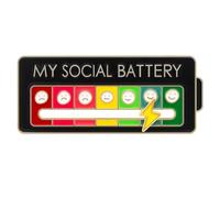 GAUEIOUR MY SOCIAL BATTERY, Slider Mood Conversion Brooch Pin, Social Energy Creative Cute Expression Mood Pins for Introverts Functional Aesthetic Metal Enamel Emotional Badge Brooch
