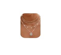 GAUEIOUR Necklace for Women Waterproof Chain Adjustable Layered Necklace | Trendy Stacking Elegant Simple Women 14k Silver Plated Chain Multilayer Small Round Coin Pendant Boho Charm Necklace