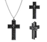 GAUEIOUR Necklace Game,Punk Retro Stainless Steel Cross Pendant with Secret Compartment Jewelry Costume Accessories,Exquisite Silver Cross Necklace,Fashion Unisex Religious Jewelry